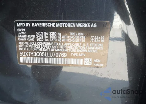 2020 BMW X3 Sdrive30I z USA, uszkodzony, nr VIN 5UXTY3C05LLU70769